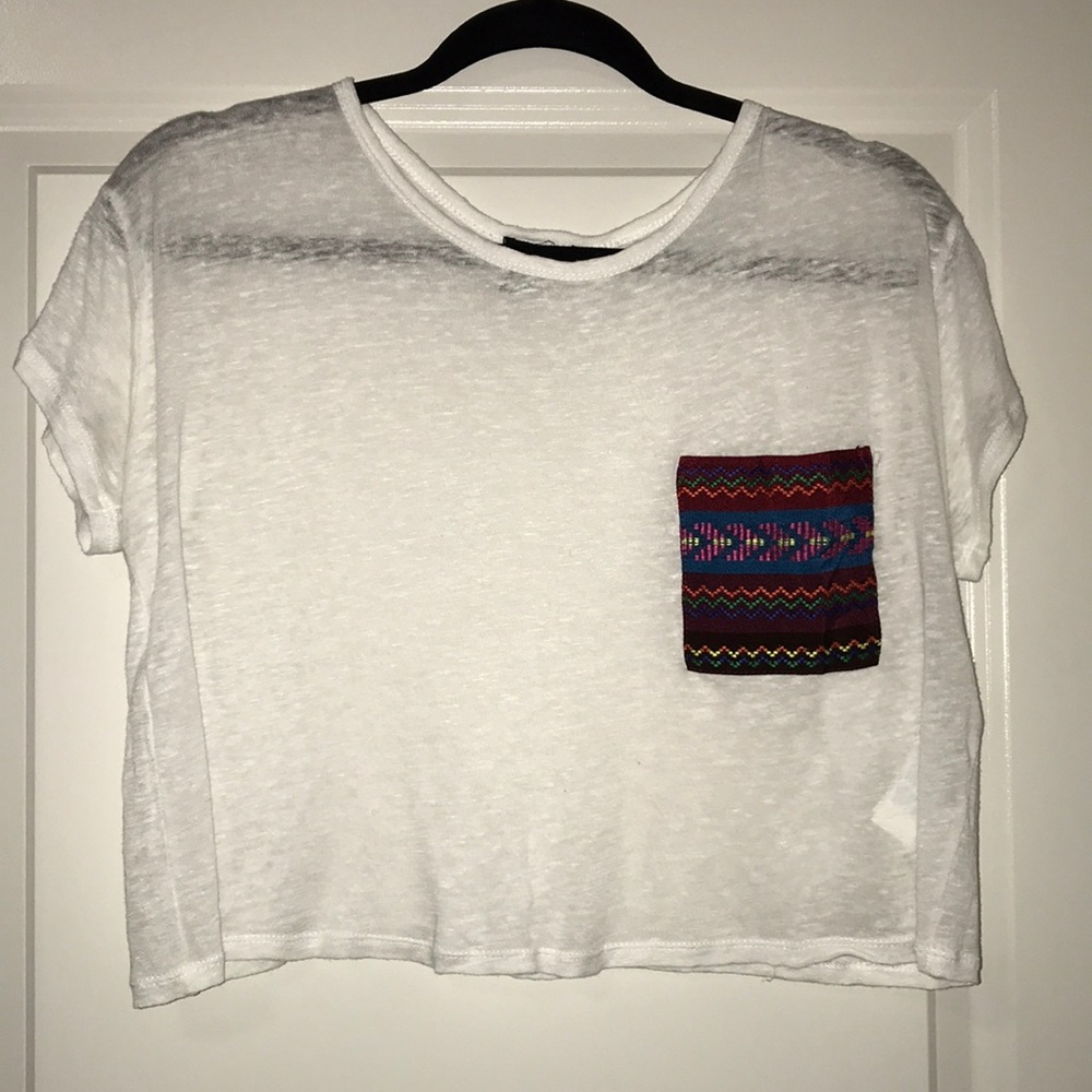 White crop top with aztec pocket